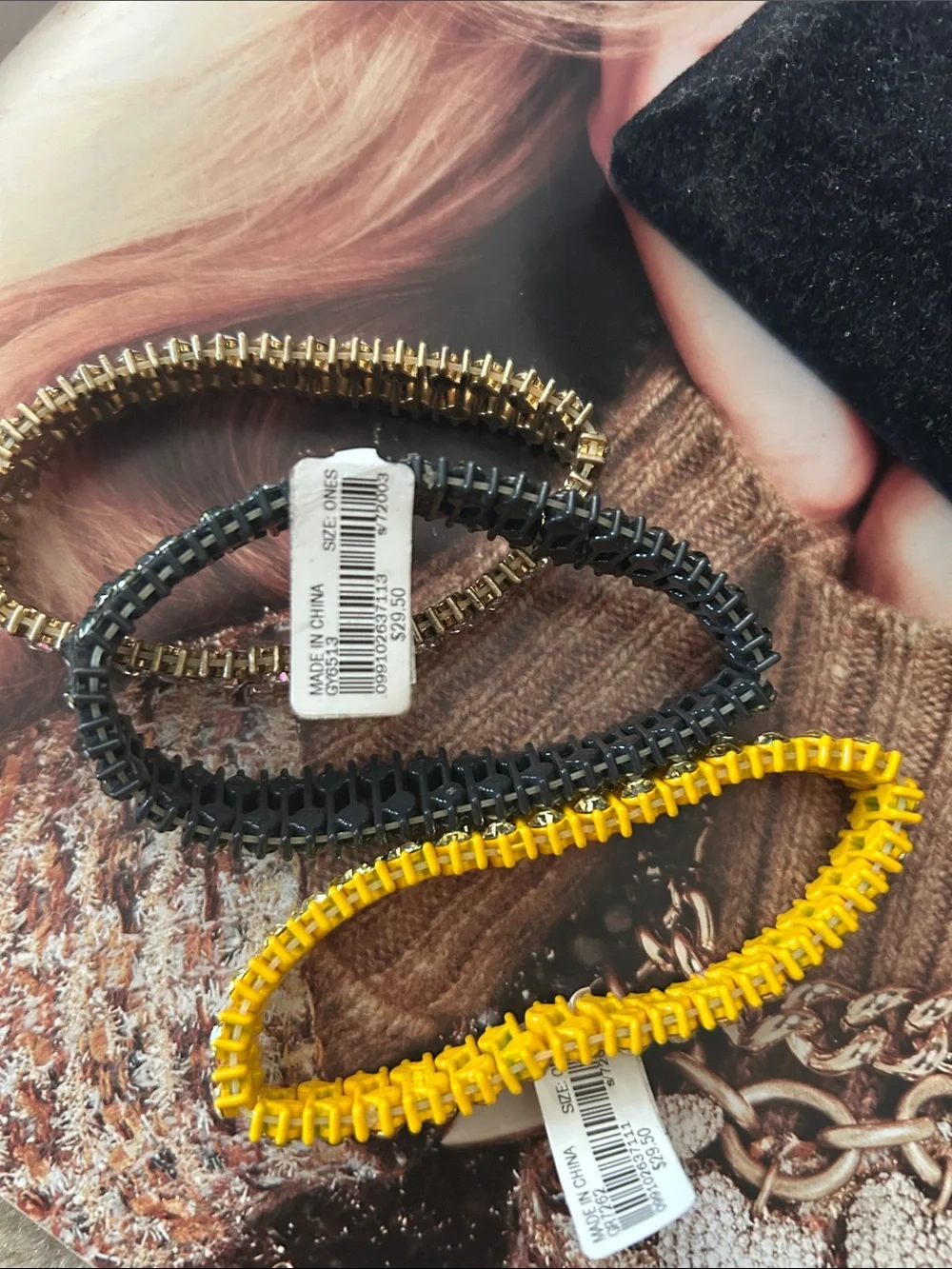 NWT J. Crew Set of Three Crystal Stretch Bracelets - Yellow, Black, Crystal